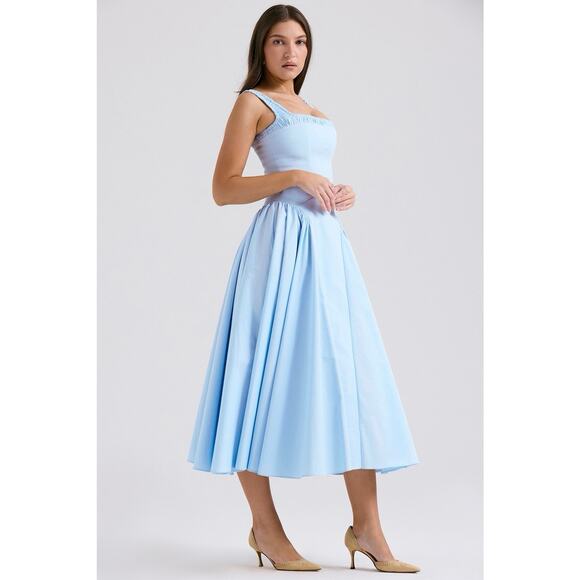 NWT House of CB Dorothy Blue Cotton Midi Sundress XS Italian Azur - Picture 3 of 14